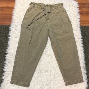 Free People Pants Womens Large Moss Green High Rise Tapered Crop Pleated Margate
